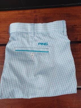 PING Mens W34 Golf Shorts Teal / White / Purple Windowpane Plaid Sportswear